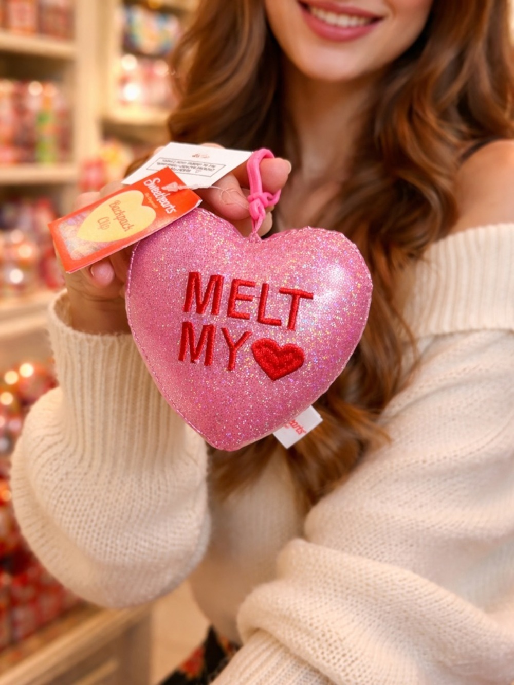 Pink Glitter Heart Keychain "MELT MY ❤️" Backpack Clip NWT